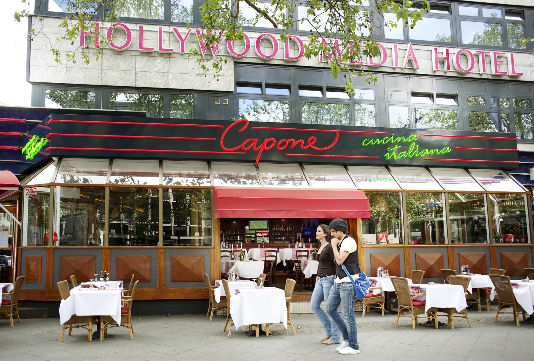 Exterior view of restaurant "Capone" at Hollywood Media Hotel